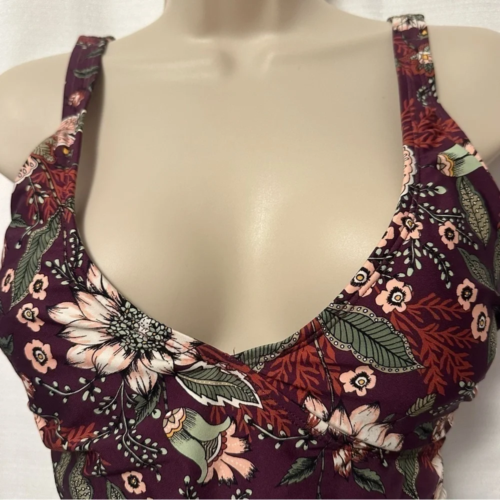 Anne Cole Size 10 20M0033 Wine Floral Print Boho Flattering One Piece Swimsuit - Picture 3 of 11